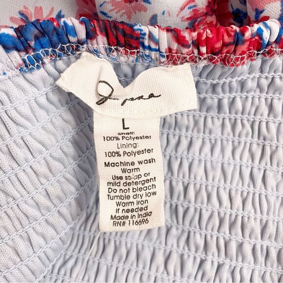NWT Japna Americana Floral Ruffled Flutter Sleeve Mini Dress Red Blue Size Large - Picture 9 of 12